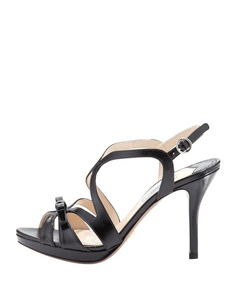 prada saffiano bow sandals|Black Saffiano Patent Leather Sandals .